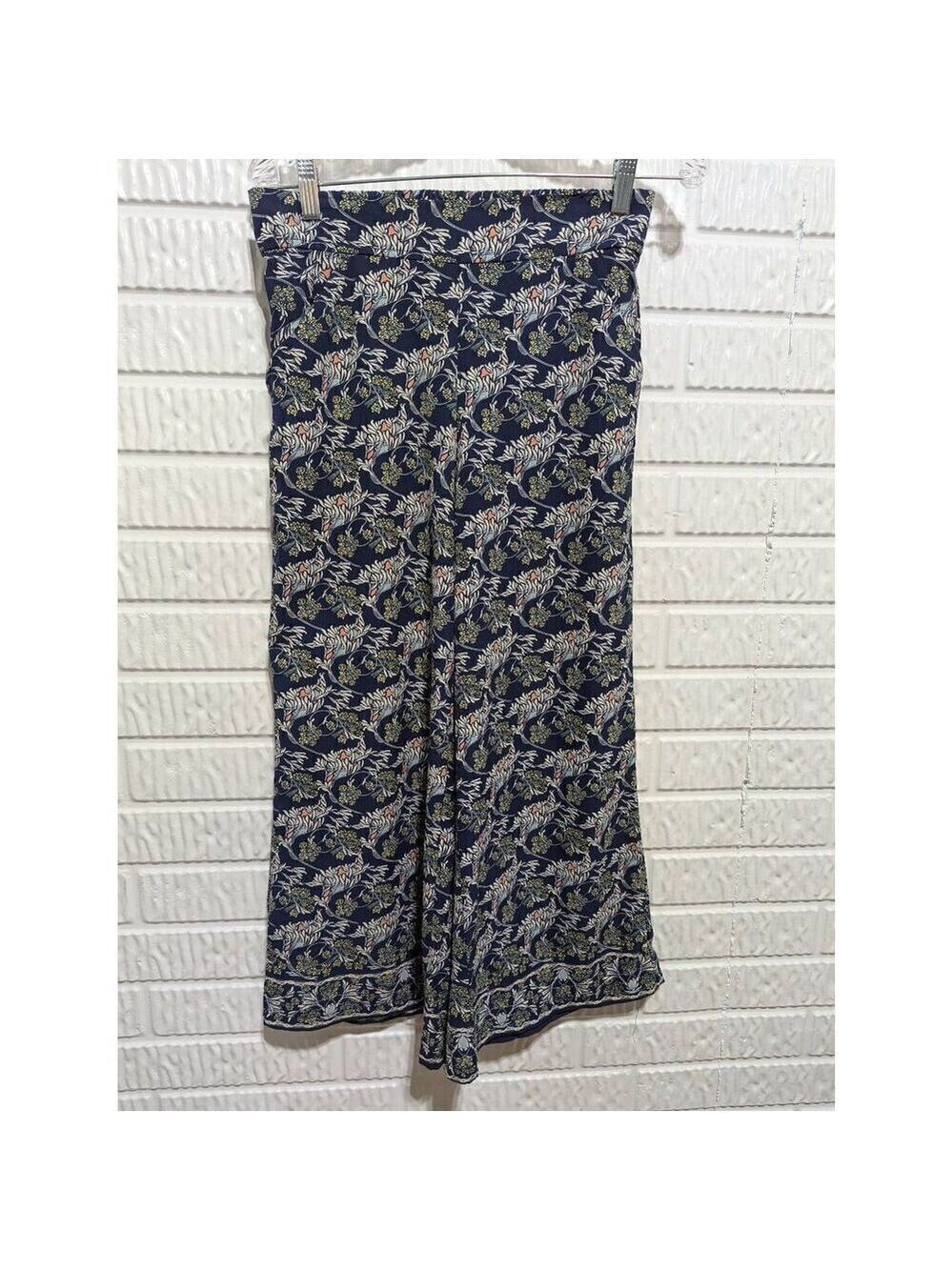 Max Studio Women's Blue Floral Print Polyester Cropped Pants Size S NWT